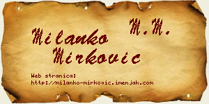 Milanko Mirković vizit kartica